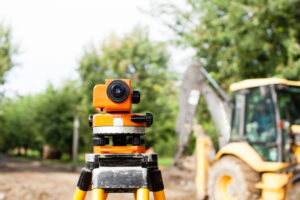 Surveyor equipment for leveling outdoors at construction of the road